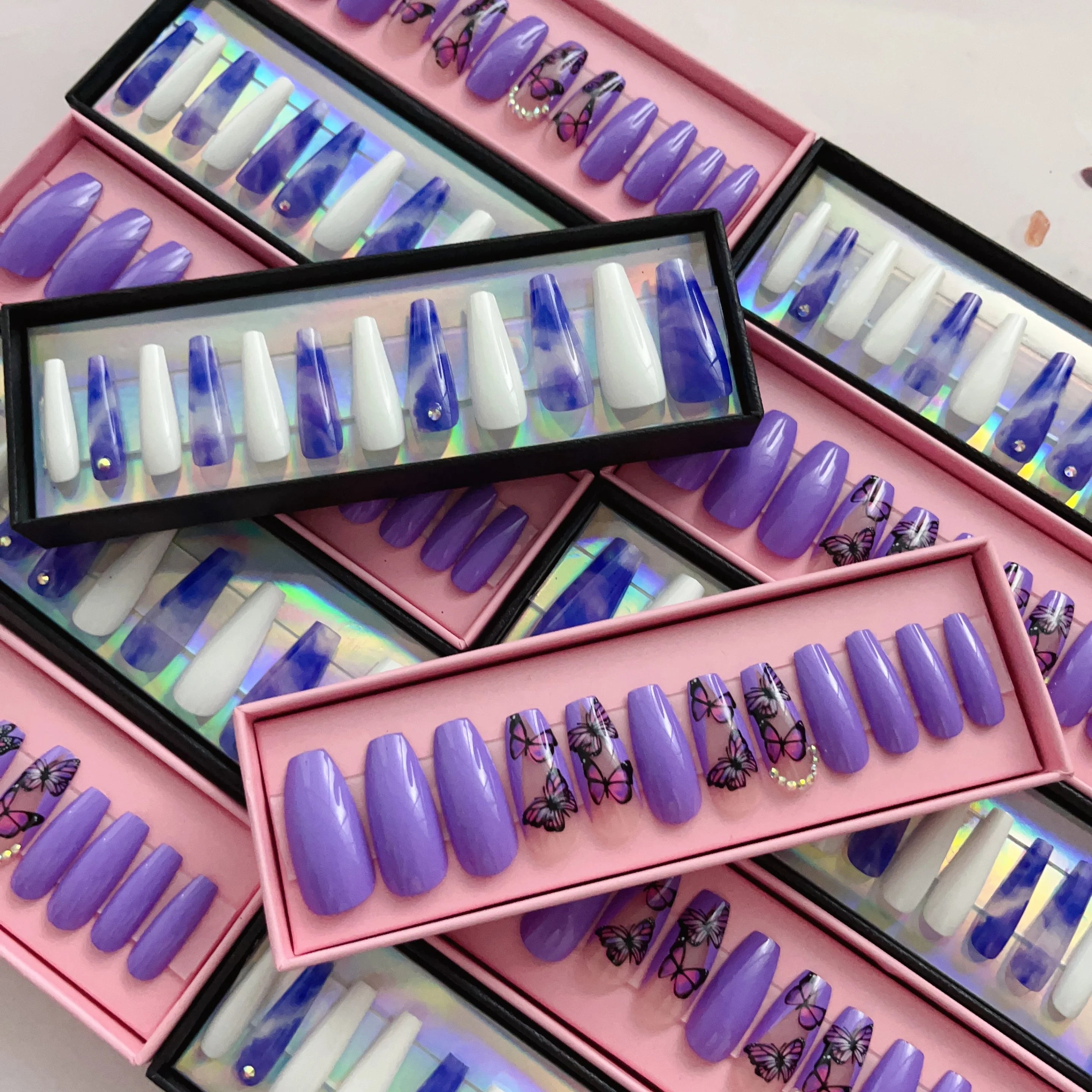Hot Selling Private logo Press on Nail Packaging Box for Beauty Shop False Nails Packing Boxes Makeups