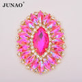 JUNAO Hot Sale Round Shape 54*70mm Sew on Strass Flower Claw Stone Buckle Bikini Connector Rose AB Glass Rhinestone Chain