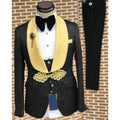 Men's Suits Tailored 3 Pieces Jacquard Blazer Vest Pants Satin Shawl Lapel Chinese Knot Slim Wedding Groom Custom Made Plus Size