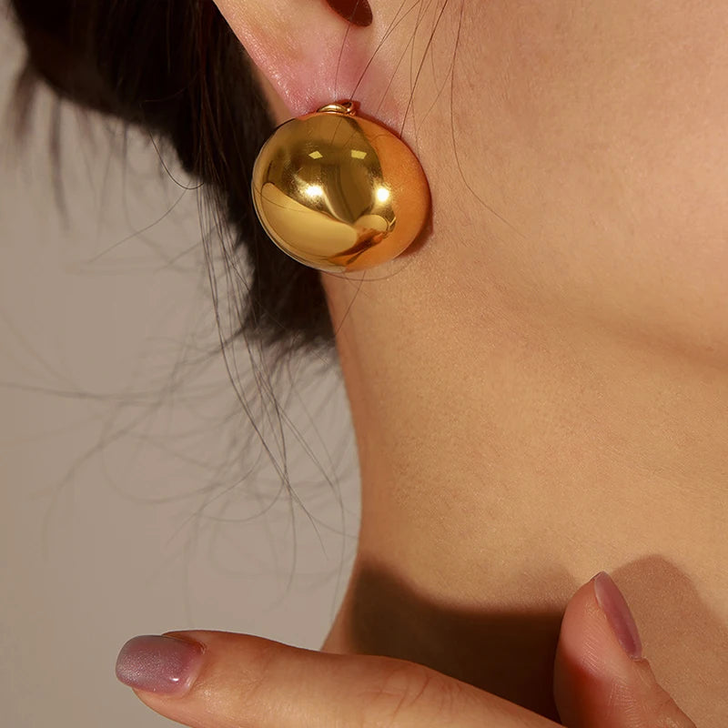 27mm Diameter Stainless Steel Round Hemisphere Ball Earrings Hollow Non Tarnish Earrings Women Punk Statement Waterproof Jewelry