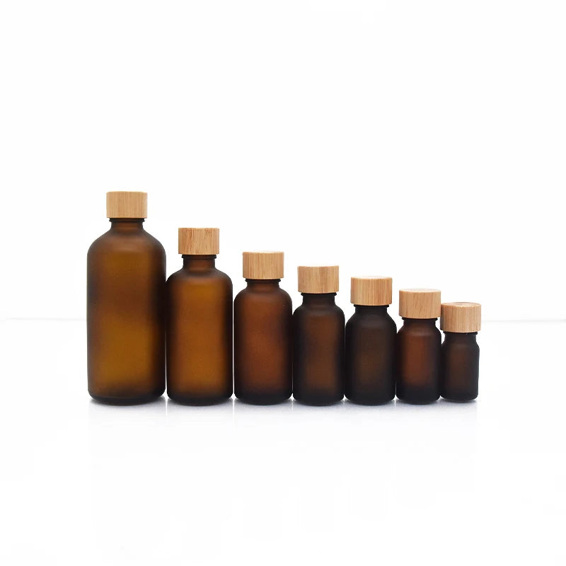 10ml 20ml 30ml 50ml Glass Essential Oil Bottle Frosted Amber Brown Glass Bottle With Bamboo Wooden Screw Cap for Essential Oil