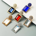 Fashion Acrylic Rhinestone Rectangle Drop Earring Metal Full Diamond Glass Dangling Stud Earrings for Women ZA Jewelry