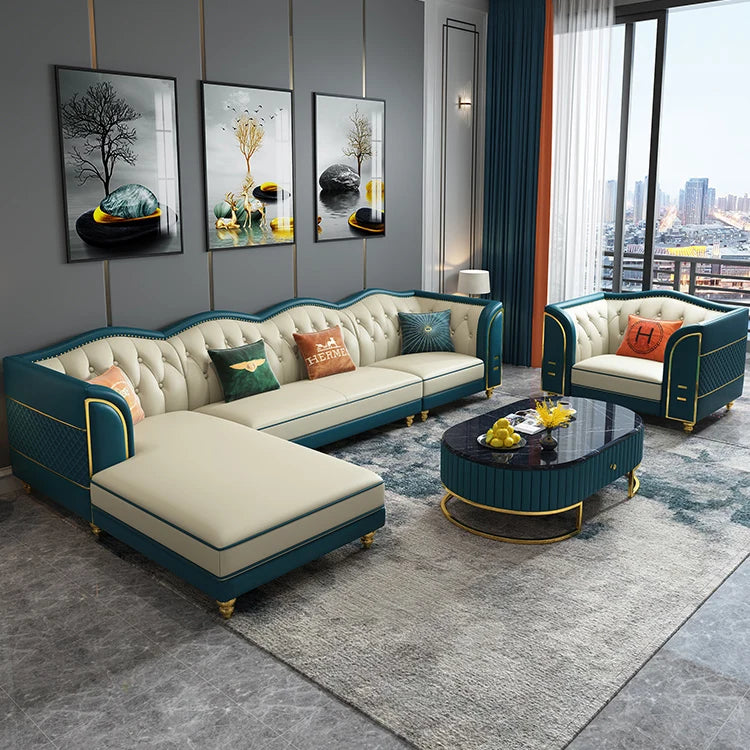 Italian Modern Genuine Leather Sectional Sofa Set Light Luxury Design for Living Room Corner