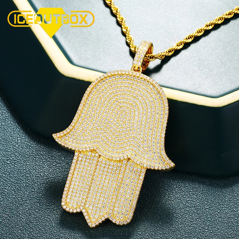 Personalized Hip Hop Jewelry Gold Plated Brass Zircon Diamond Iced Out Hamsa Hand Charm Pendants Necklace for Men