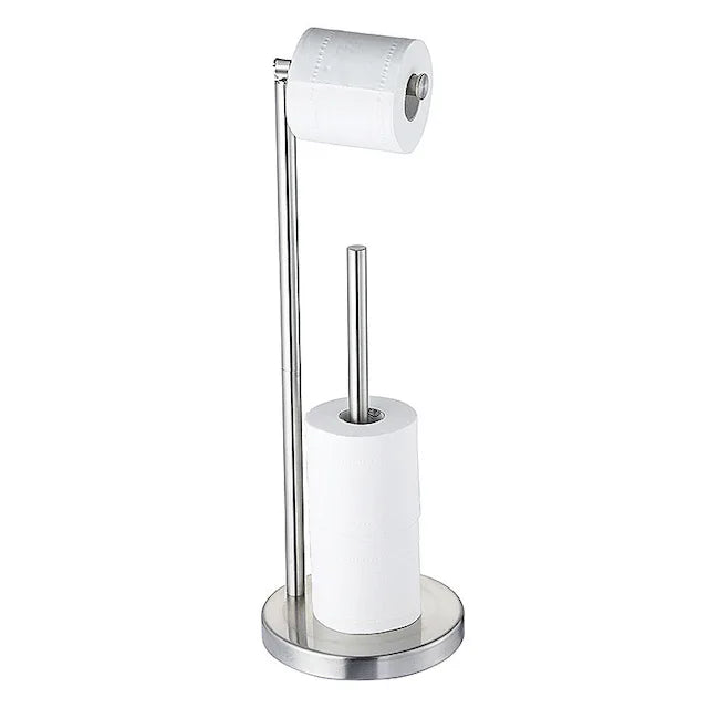 Modern Free Standing Double Rod Stainless Steel Toilet Paper Holder with Storage Free Standing Bathroom Tissue Rack