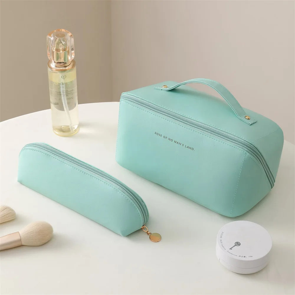 Ready Ship Hot Sale Luxury Travel Hanging Leather Zipper Letter Pattern Multi-functional for Waterproof Makeup Cosmetic Bag