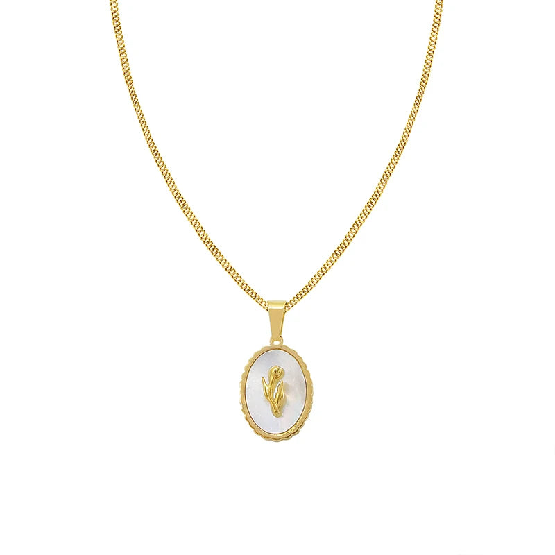 Stylish Niche Design Retro Accessories Women Stainless Steel White Sea Shell Tulip Necklace
