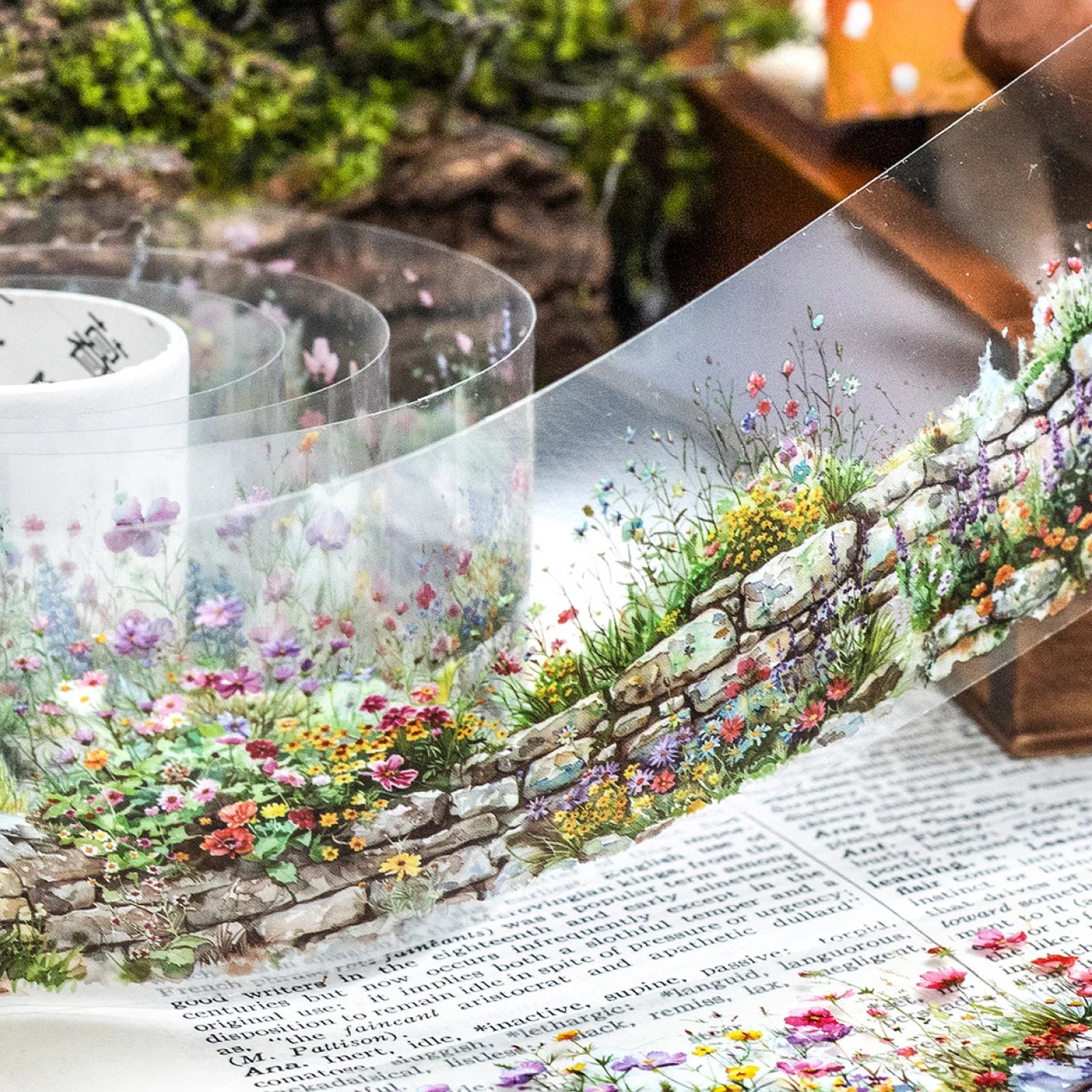 1Roll PET Tape Greenfield Flower Wall Series Wall Texture Landscaping Handbook Decoration Material Loop Stickers