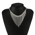 Romantic Silver Crystal Necklace Women Strand Tassels Statement Rhinestone Claw Setting Engagement Wedding Anniversary Gift