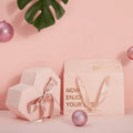 Luxury Pink Heart-Shape Gift Packaging Box for Girls with Ribbon Closure UV Coating Matt Lamination Embossing