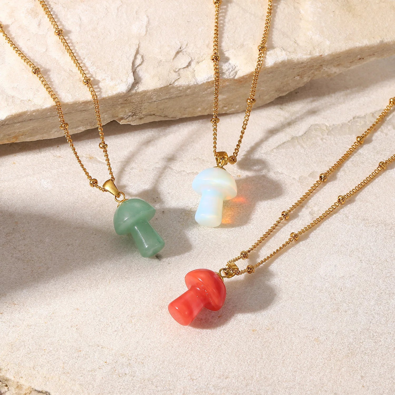 Ins Stainless Steel Mushroom Necklace 18k Gold Plate Bead Necklace Chain Jewelry Creative Colorful Mushroom Necklace Chain
