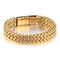 Men's Fashionable Double Row Stainless Steel Bracelets Gold Plated Titanium Square Chain Link Positive Braided Bracelets