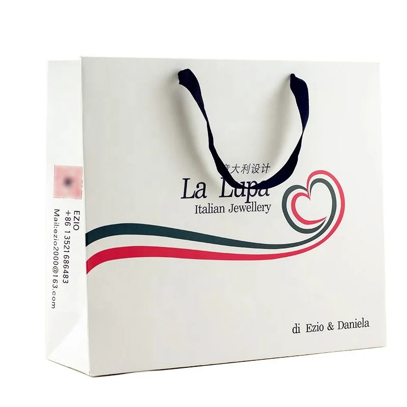 Custom Luxury 250gsm White Card Paper Hand Bags Shopping Paper Bags for Women's Bags