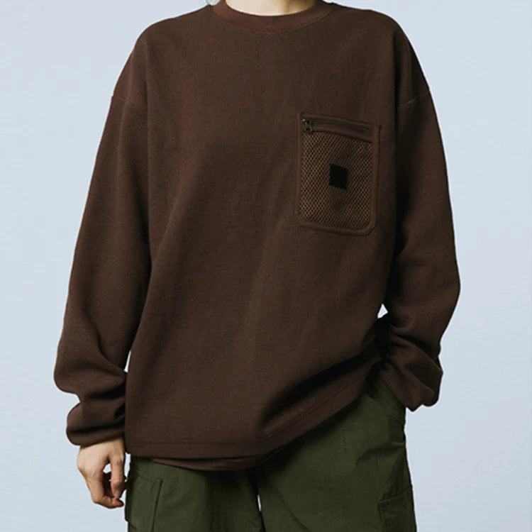 Factory Customized Men High Quality Tshirt Oversized Long Sleeve Waffle TShirts for Men Zipper Pocket With Double Adjustable Hem