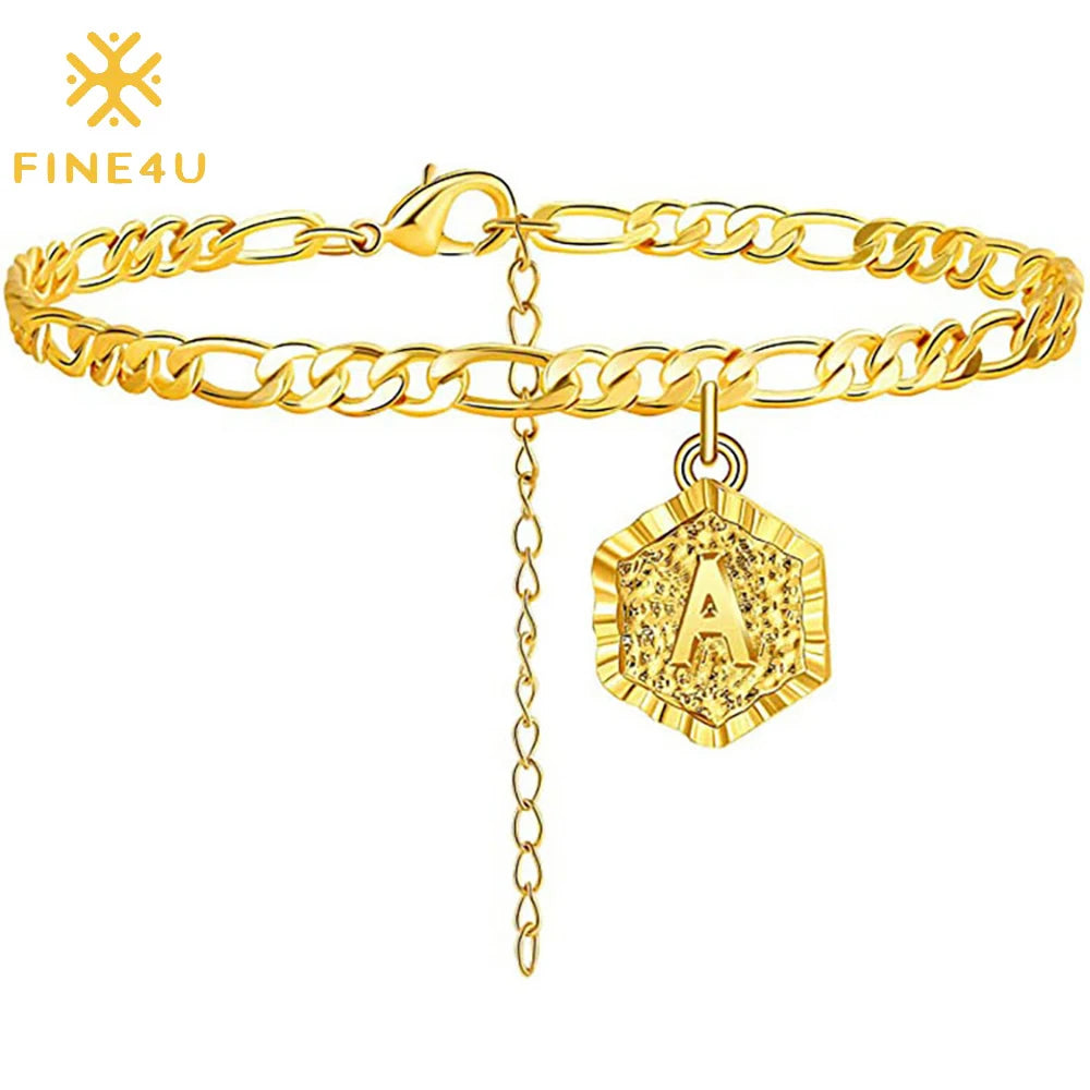 Women Fashion Trendy Waterproof Non Tarnish Foot Jewelry 2024 Figaro Chain Initial Letter 18K Gold Plated Anklets