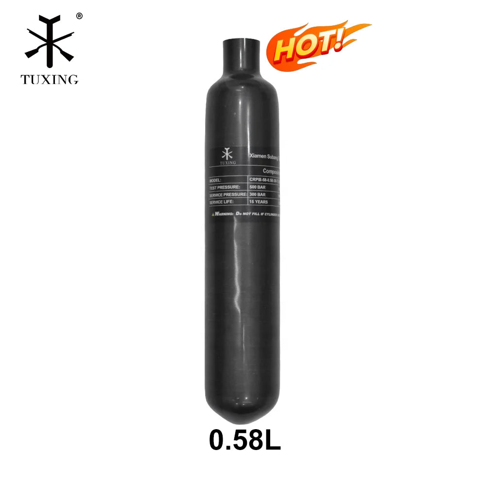 TUXING Factory Hot Sale 0.58L 580cc 4500psi 300bar Fully Wrapped Composite Cylinder Paintball Hunting Carbon Fiber PCP Air Tank