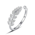 Fashion 925 Sterling Silver Leaf-shaped Micro Inlaid Diamond Open Adjustable Finger Ring for Women