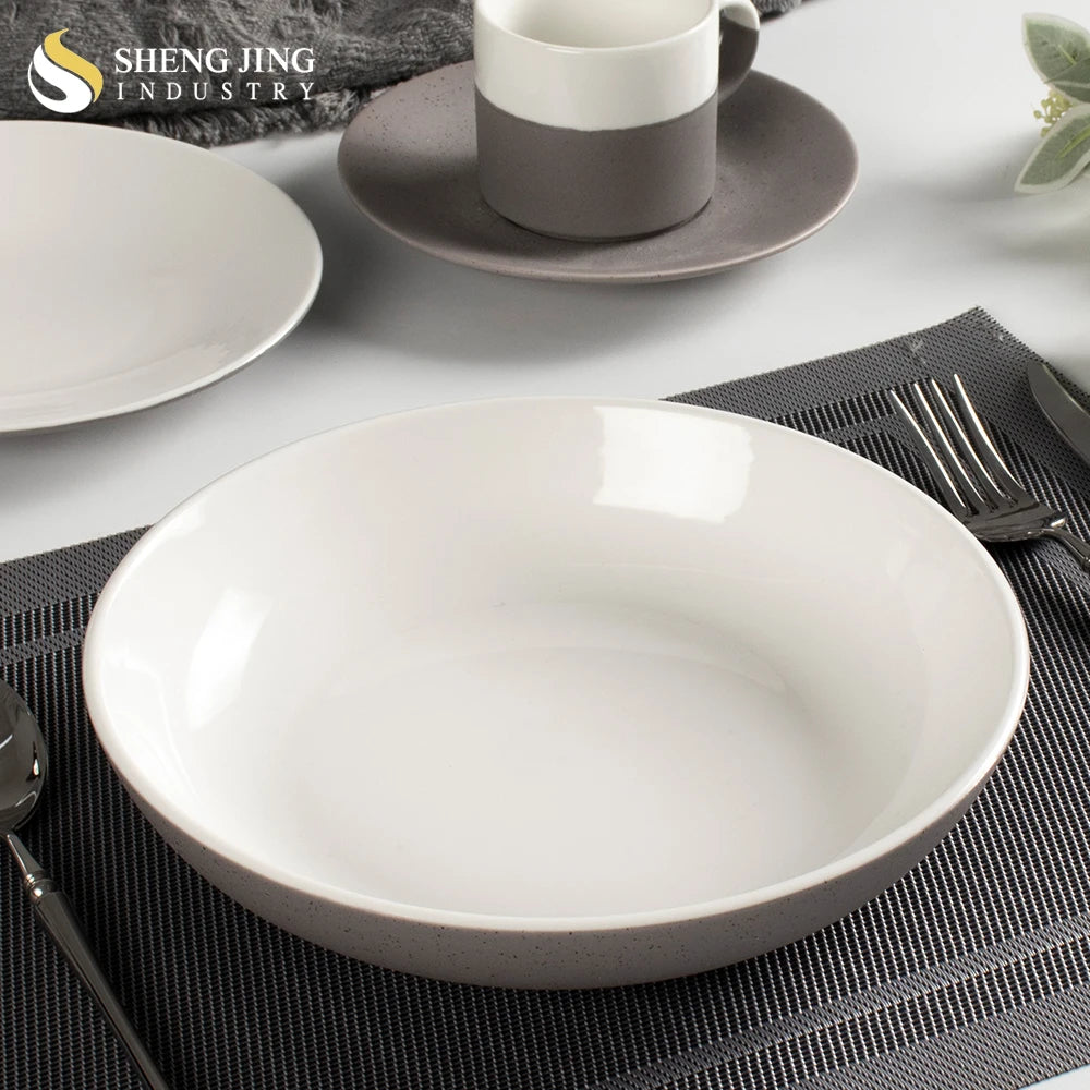 Nordic Custom Logo Dinner Round Ceramic Soup Salad Pasta Dishes & Plates for Restaurant Vajilla De Porcelana Hotel Deep Bowl Set