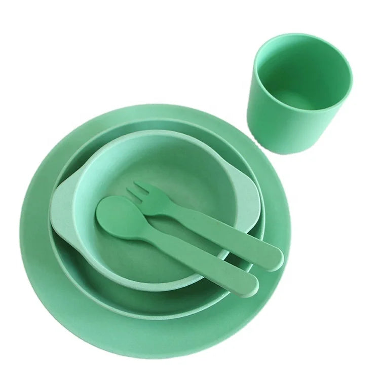 Eco-Friendly 6-Piece PLA Biodegradable Dinnerware Set Reusable Serving Dish Bowl Spoon Fork and Plate Dish Set for Kids Adults