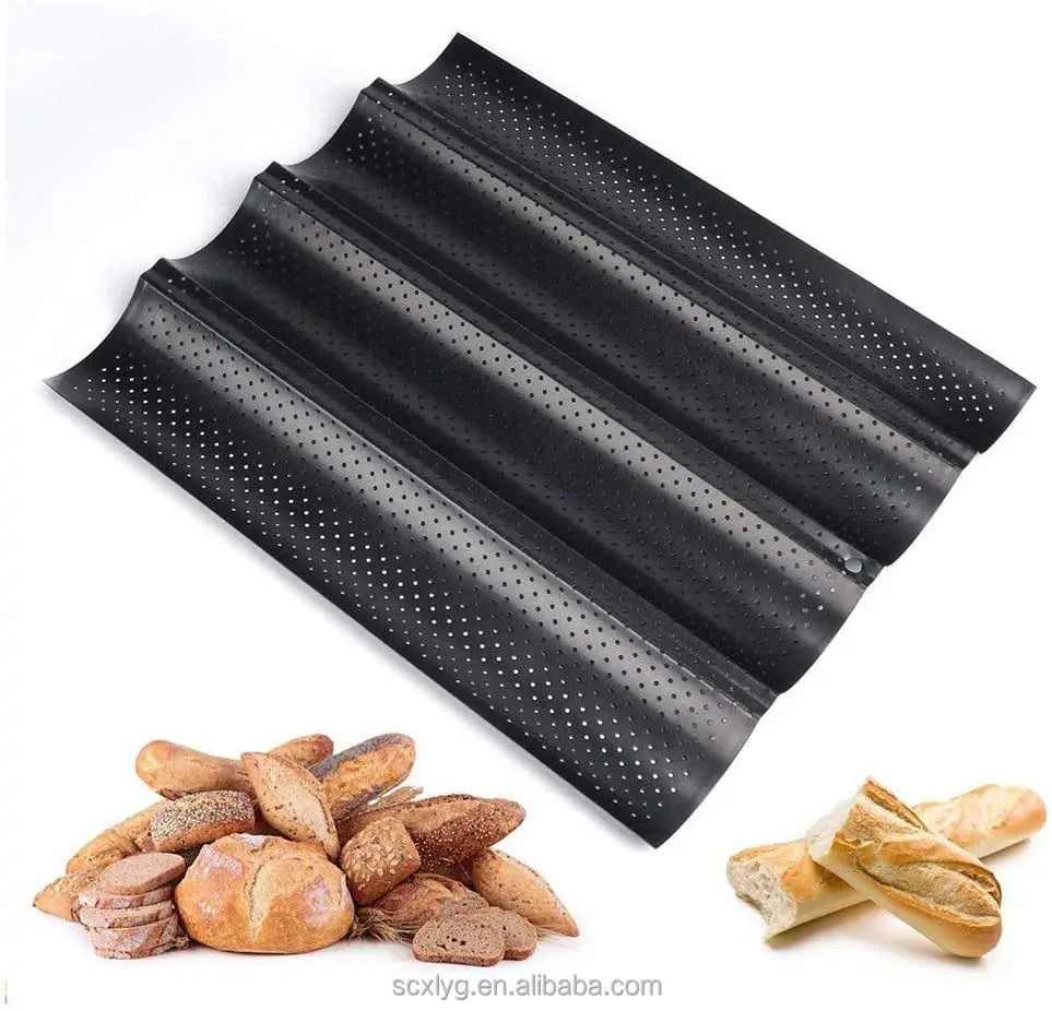 XL-Perforated Square Loaf Bake Oven Mold 15" X 13" Stainless Steel Non-stick Eco-friendly 4 Loaves Baguettes Bakery Tray