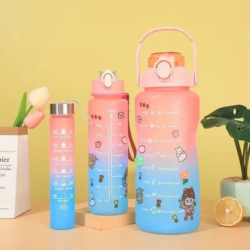 Large 64OZ Plastic Water Cup Set 3pcs Gym Portable Progressive Color Sports Kettle Bottle Promotion Portable Drinkware