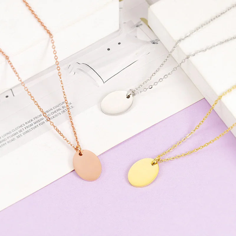 Simple Geometry Plain Custom logo Jewelry Stainless Steel Blank Oval Pendant Necklace for Engraving