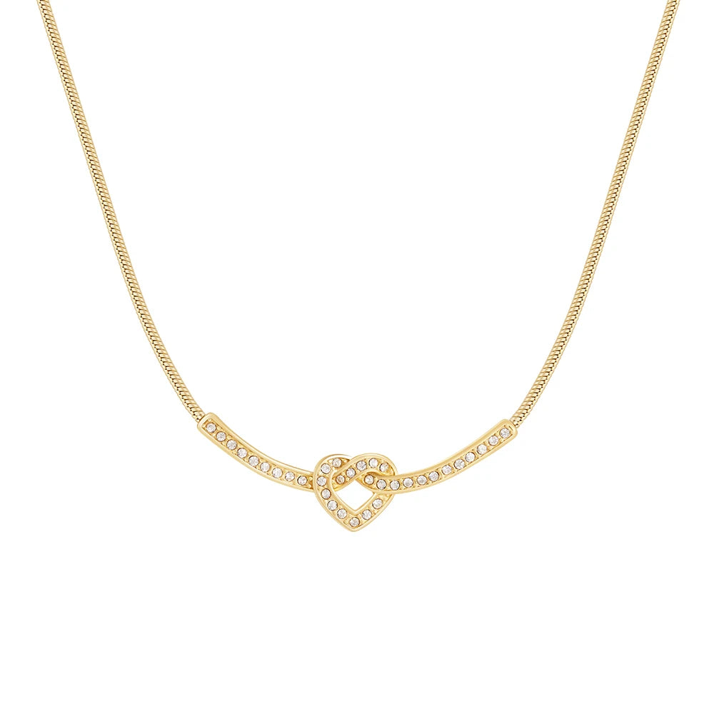 Latest 18K Gold Plated Stainless Steel Jewelry Round Snake Chain Love Heart Shape Zircon Pendant for Women Gift Necklace P243443