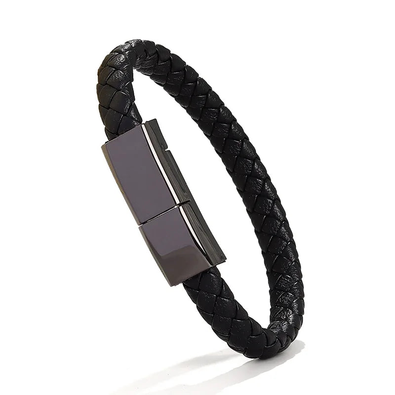 2026 Wholesale High Quality Safe Fast Charging  Data Cable  Leather Bracelet