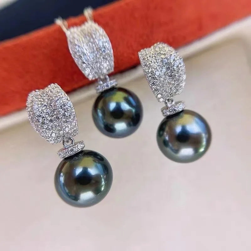 JW104 9-10mm  DIY Natural Real Freshwater Pearl Set Charm  Accessories 925 Sterling Silver  Gold Plated Jewelry Set for Women