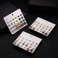 Dainty Tiny Pearl Star Flower Geometric Crystal Rhinestone Zircon Stud Earring Set Jewelry for Women