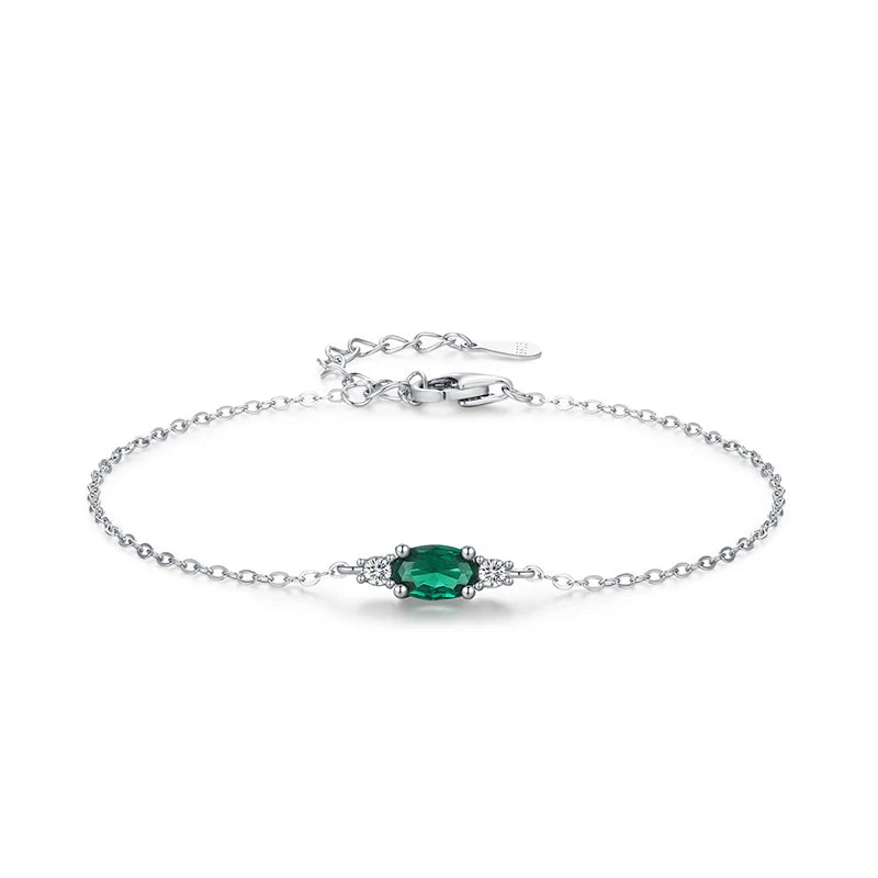 SL2051 925 Sterling Silver Fashion Colorful Oval Zircon Geometric Design Chain Bracelet for Women  Girls Jewelry Party Gift