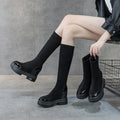Ladies Autumn Winter Shoes Plus Size Round Toe Chunky Heel Front Zipper High Heel Stylish Long Boots Women Black Knee High Boots