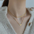 Simple Peach Heart Double Layer Stainless Steel Letter Love Snake Chain Clavicle Choker Necklace Jewelry Hot Sale