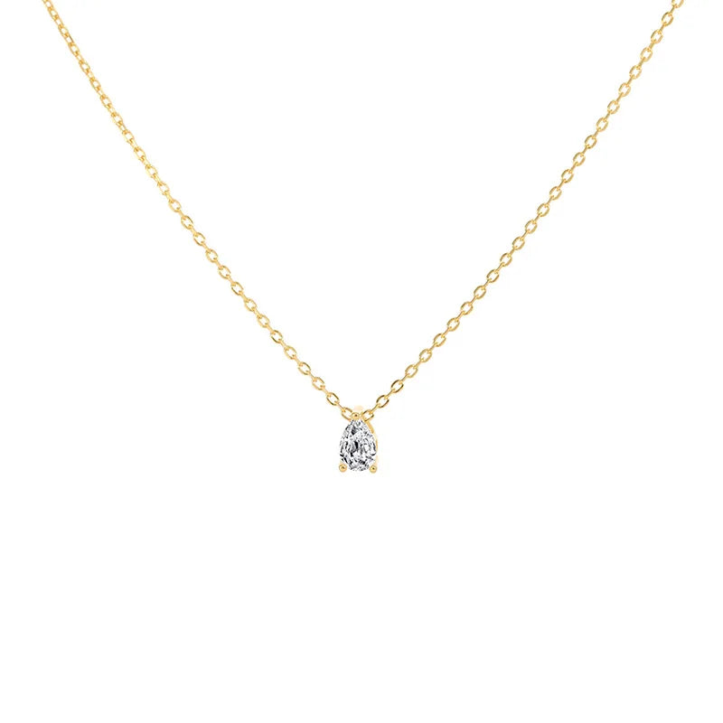 Fashion Jewelry 925 Sterling Silver Minimalist Necklaces Single Small Water Drop Diamond Zircon Gold Plated Necklaces Women