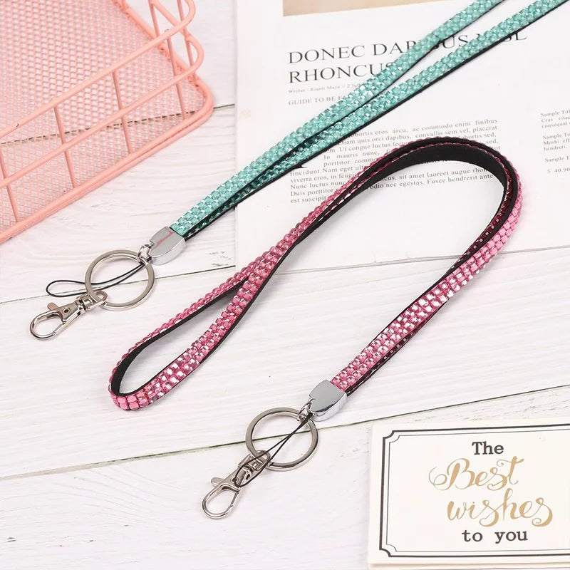 Luxury Woman Rhinestone Crystal Lanyard Key ID Card Cell Phone Neck Strap Holder Keychain Lanyards