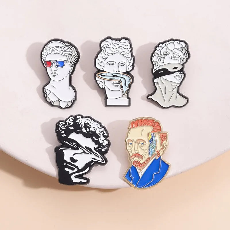 Unique Gift Celebrity Human Statue Art Enamel Pins Wholesale Classic Figure Sculpture Lapel Shirt Backpack Bag Pin Brooches