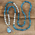 Handmade 108 Mala 8mm Apatite Beads Teardrop Pendant Necklace String Knot Lariat Yoga Meditation Healing Jewelry Gift Wholesale