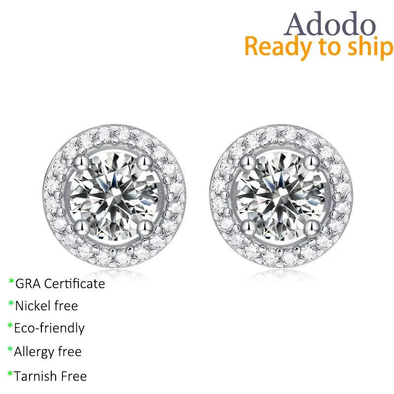 Wholesale Round Cut 2ct VVS1 D Color GRA Moissanite Jewelry Certified 925 Silver Daily Wear Stud Earrings for Women