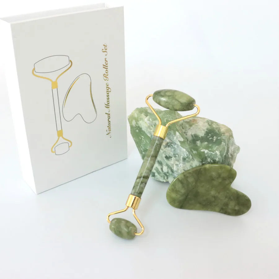 Hot Sale Face Skin Care Green Xiuyan Stone Roller and Guasha Set