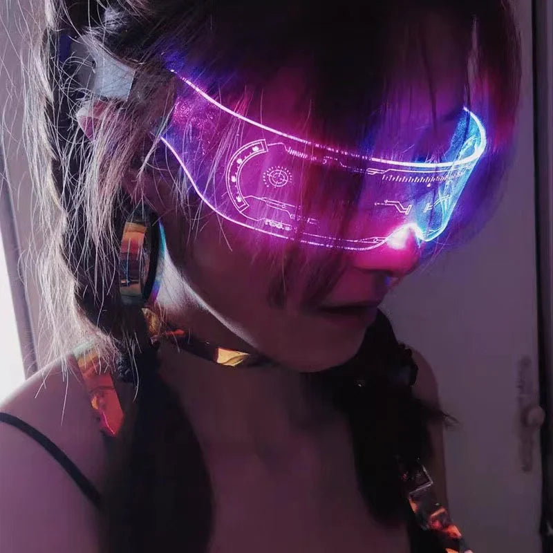 Cool Cyberpunk 7 Color LED Light Sunglasses UV400 Clear Brown Gray Futuristic Nightlife Visor Glasses Rezz Visor Robocop Style