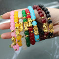 Wholesale Colored Natural Agate Beaded Bracelets Gold Beads Pixiu Jade Bracelets Men Women Luck Wealth