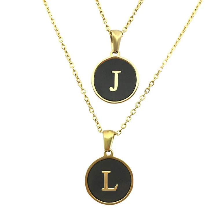 PVD Gold Plated New Fashion Statement Gifts Round Pendant Name Letter Stainless Steel Initial 26 Alphabet Necklace for Women