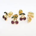 EC1900  Womans Fashion Dainty 18K Gold Plated CZ Coconut Tree Cactus Plant Earrings CZ Micro Cherry Strawberry  Fruit Studs