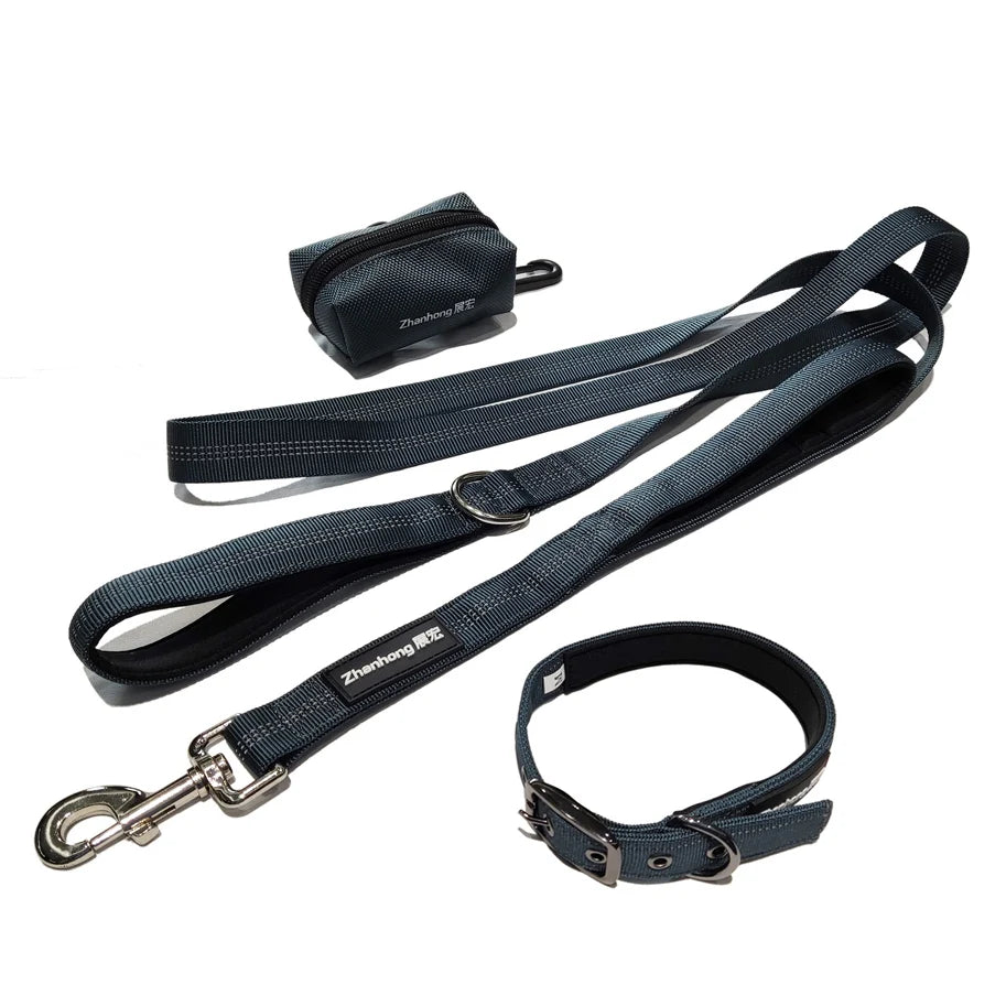 Nylon Dog Collar Leashes Set with Auto Lock Hook Padded Handles Traffic Control Printed Pattern Personalized Ribbons Decoration