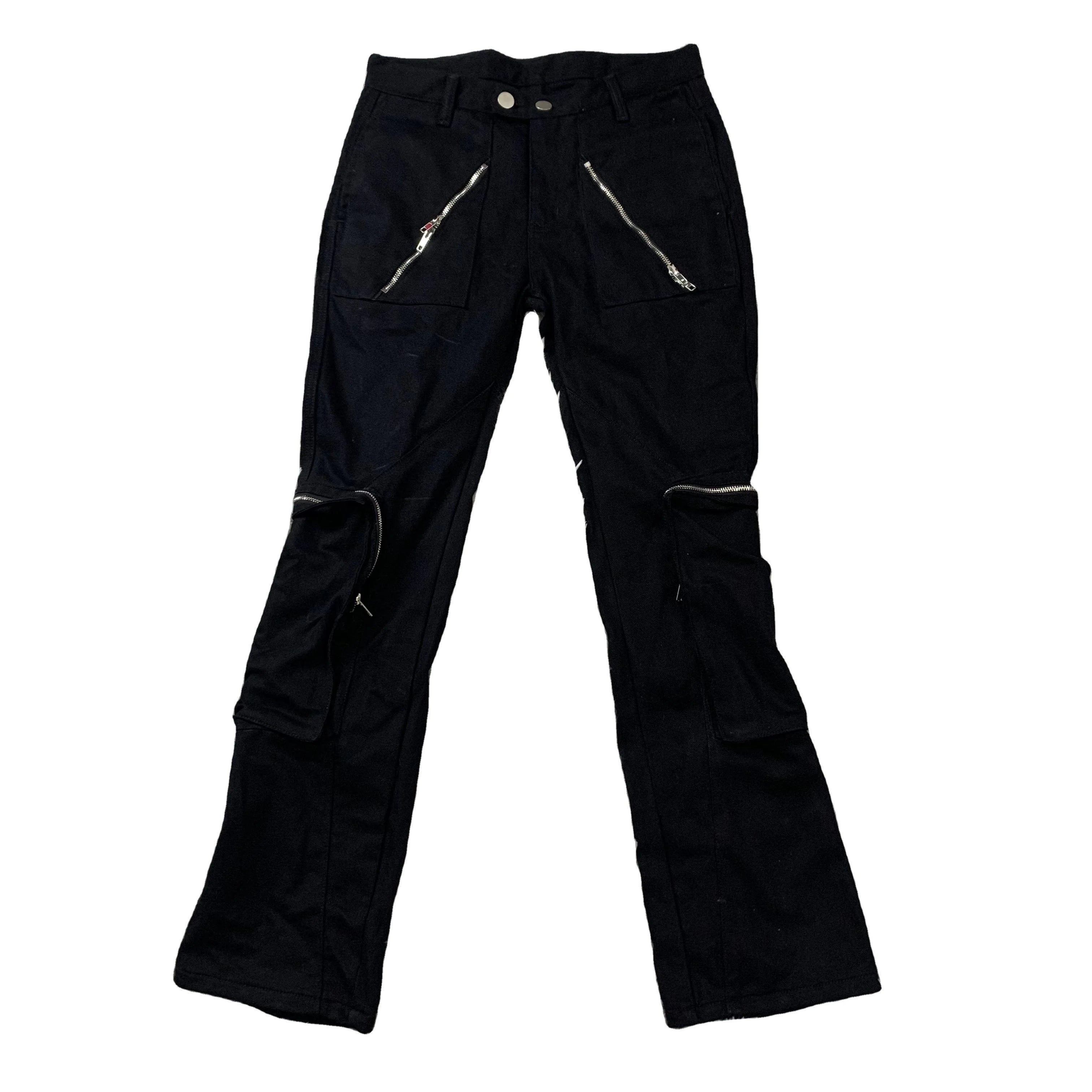 DENIMGUYS Men's Simplicity Streetwear Jogger Black Cargo Pants for Men Oversized Zipper Leg Flared Pants