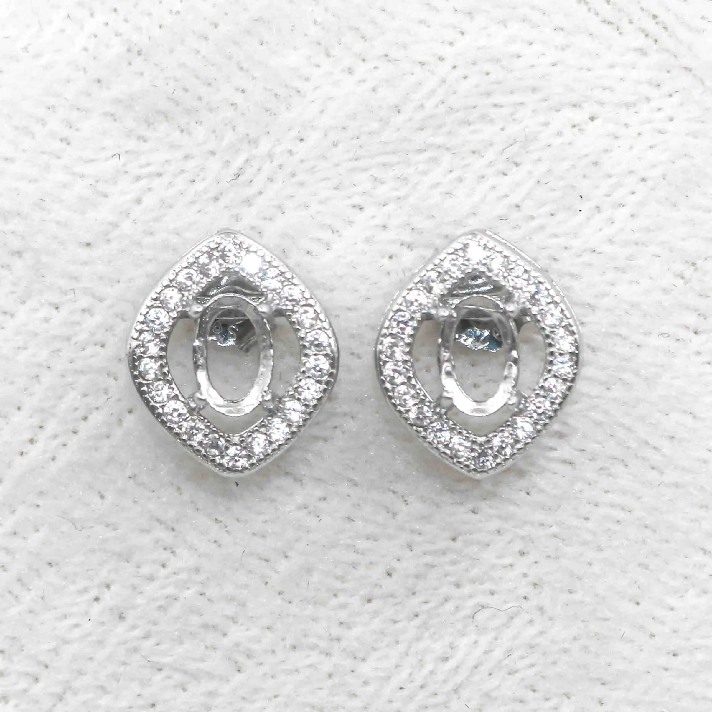 Sterling Silver 4*6mm Semi Mount Stud Earrings Empty Support Blank Claws Setting S925 Base Without Center Stone for DIY Inlay