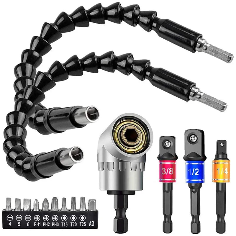 Flexible Drill Extension Hex Shank Drill Nut Driver Bit Set 3Pcs Universal Socket Adapter Set Screwdriver Bit Set