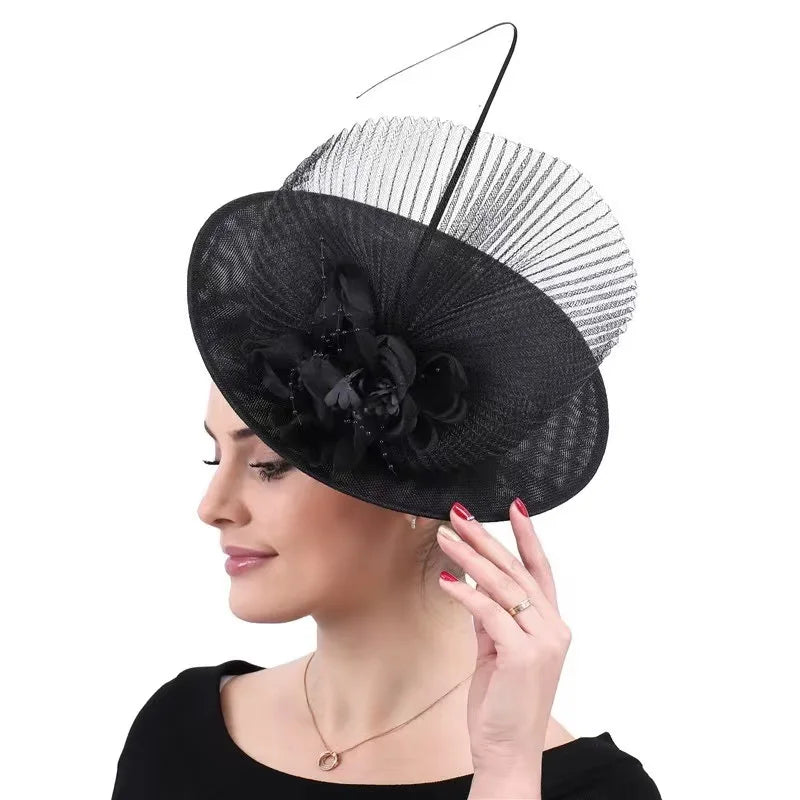 Elegant Lady Hat Wedding Hair Fascinators Hats Black Women Church Hats Tea Time Party Sinamay Fascinator for Female