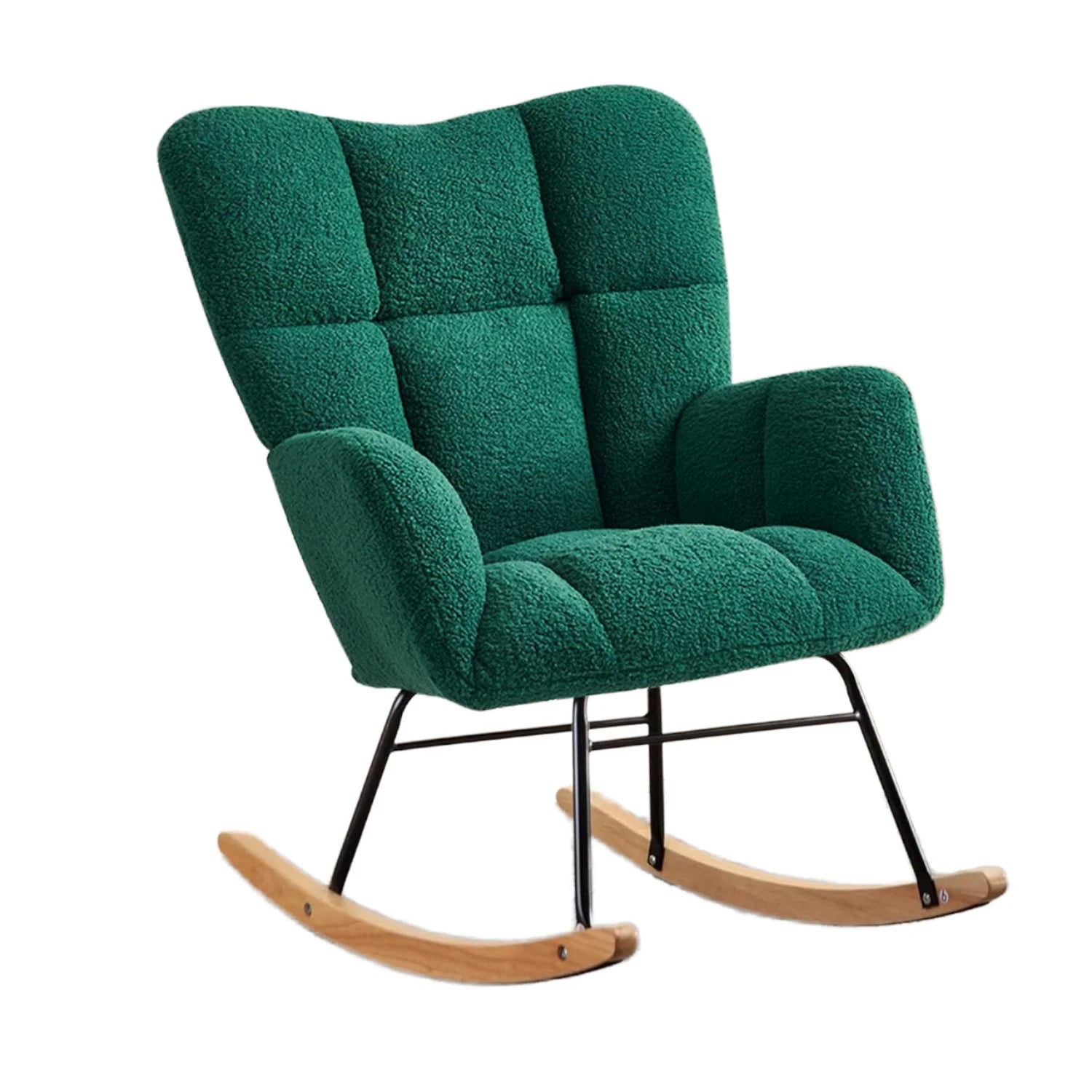 Modern Rocking Chair Single Sofa Chair Teddy Glider Rocker Accent Chair with Wood Base and Side Pocket for Living Room Bedroom