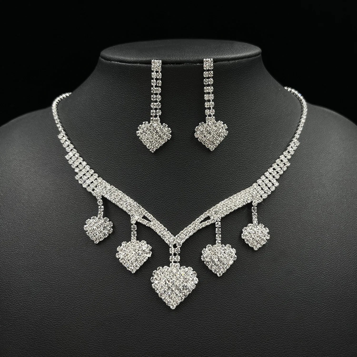 European and American Fashion Jewelry Set Bling Rhinestone Necklace Earrings Jewelry Set Heart Bridal Wedding Jewelry Sets
